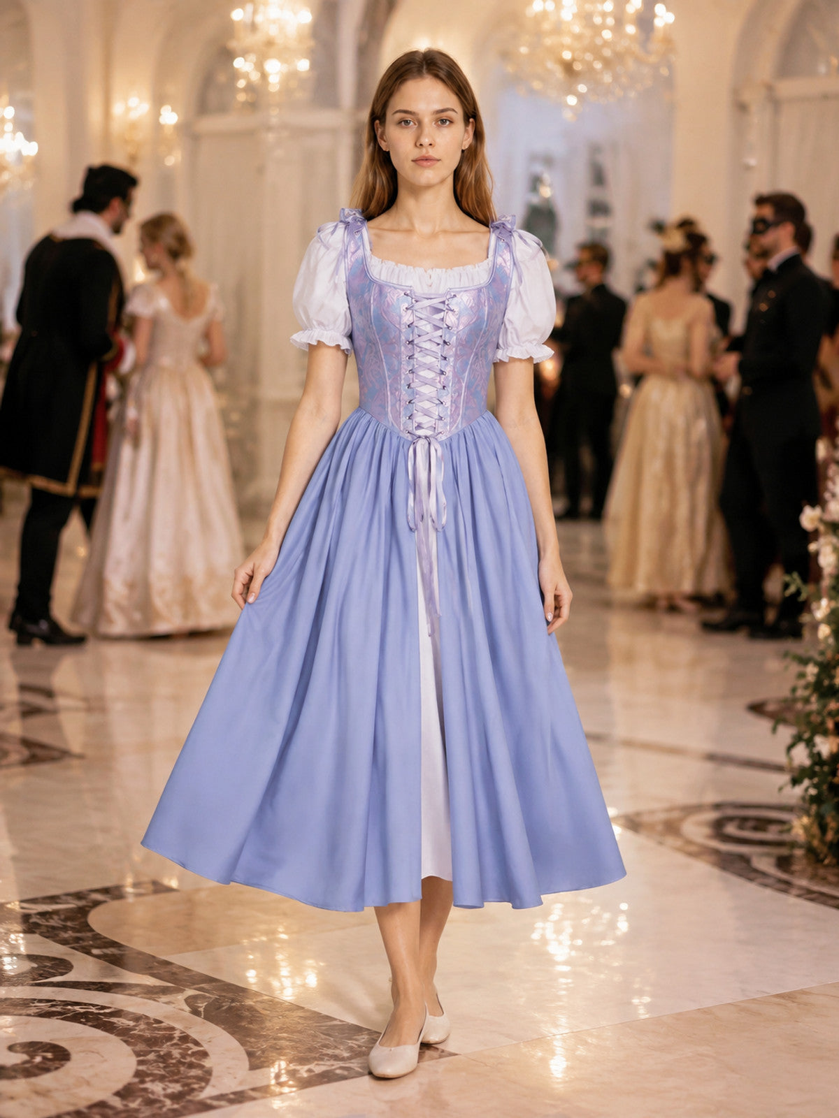 Dress with a Corset Bodice and White Blouse lifestyle view