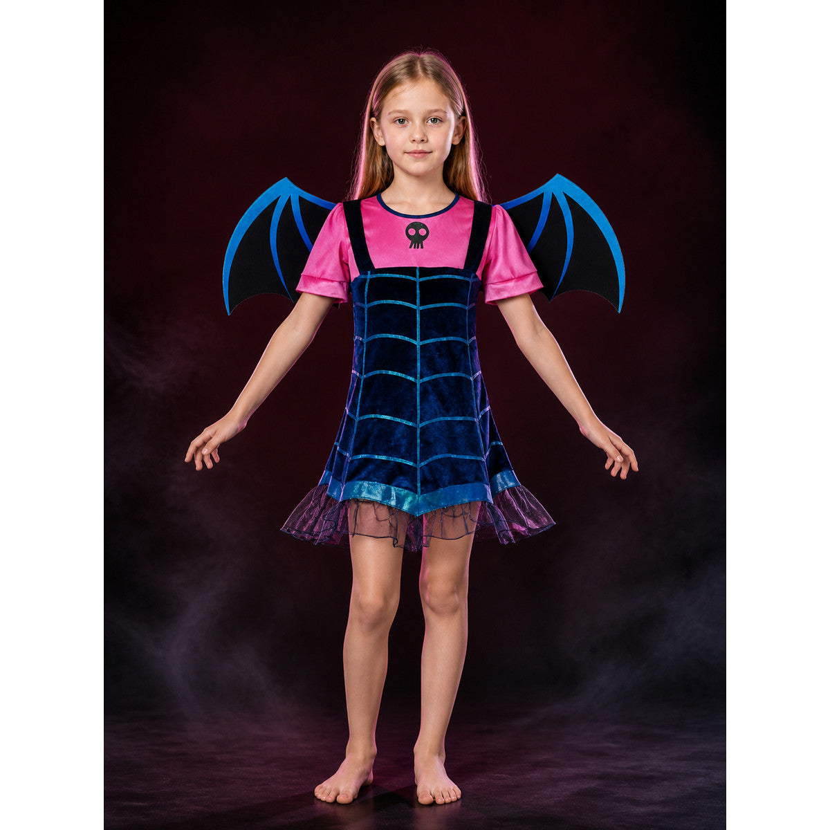 Kids Witch Costume Dress with Bat Wings, Witch Hat and Skeleton Detail Halloween main product view