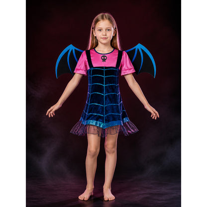 Kids Witch Costume Dress with Bat Wings, Witch Hat and Skeleton Detail Halloween main product view