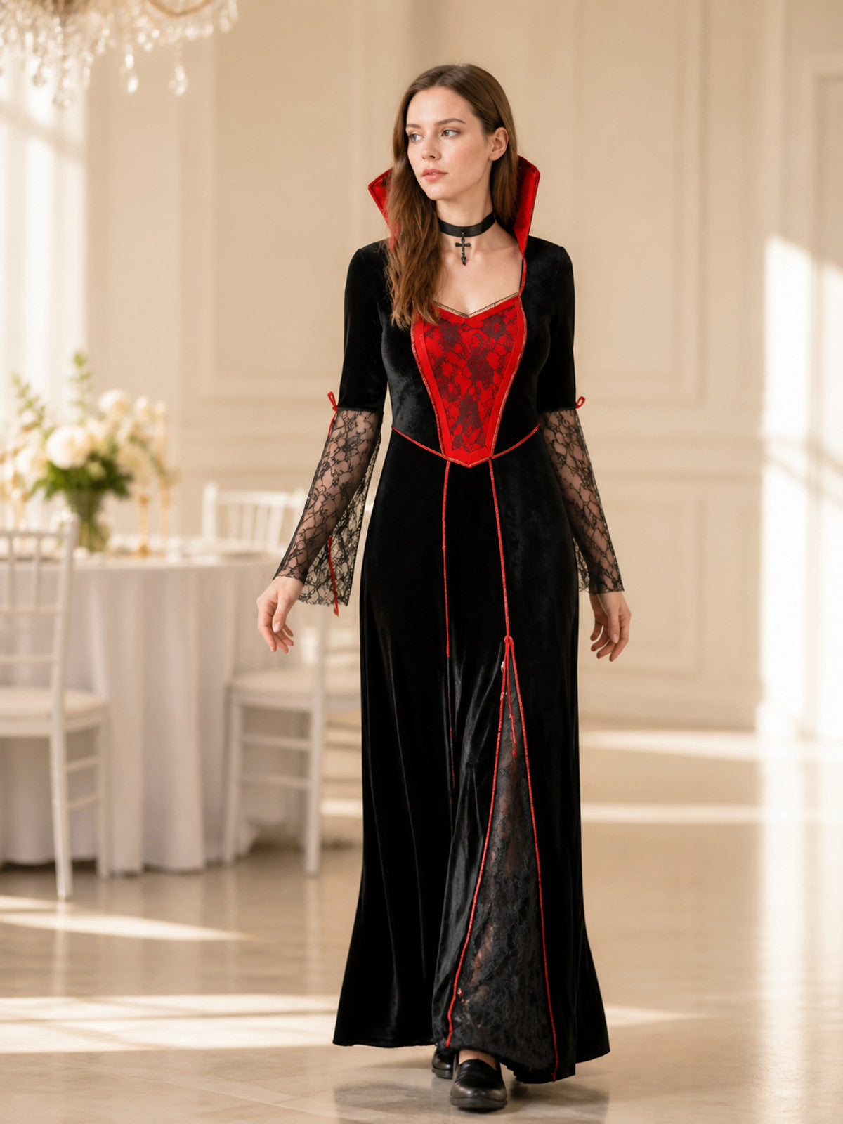 Vampire Costume with Red Trim for Halloween