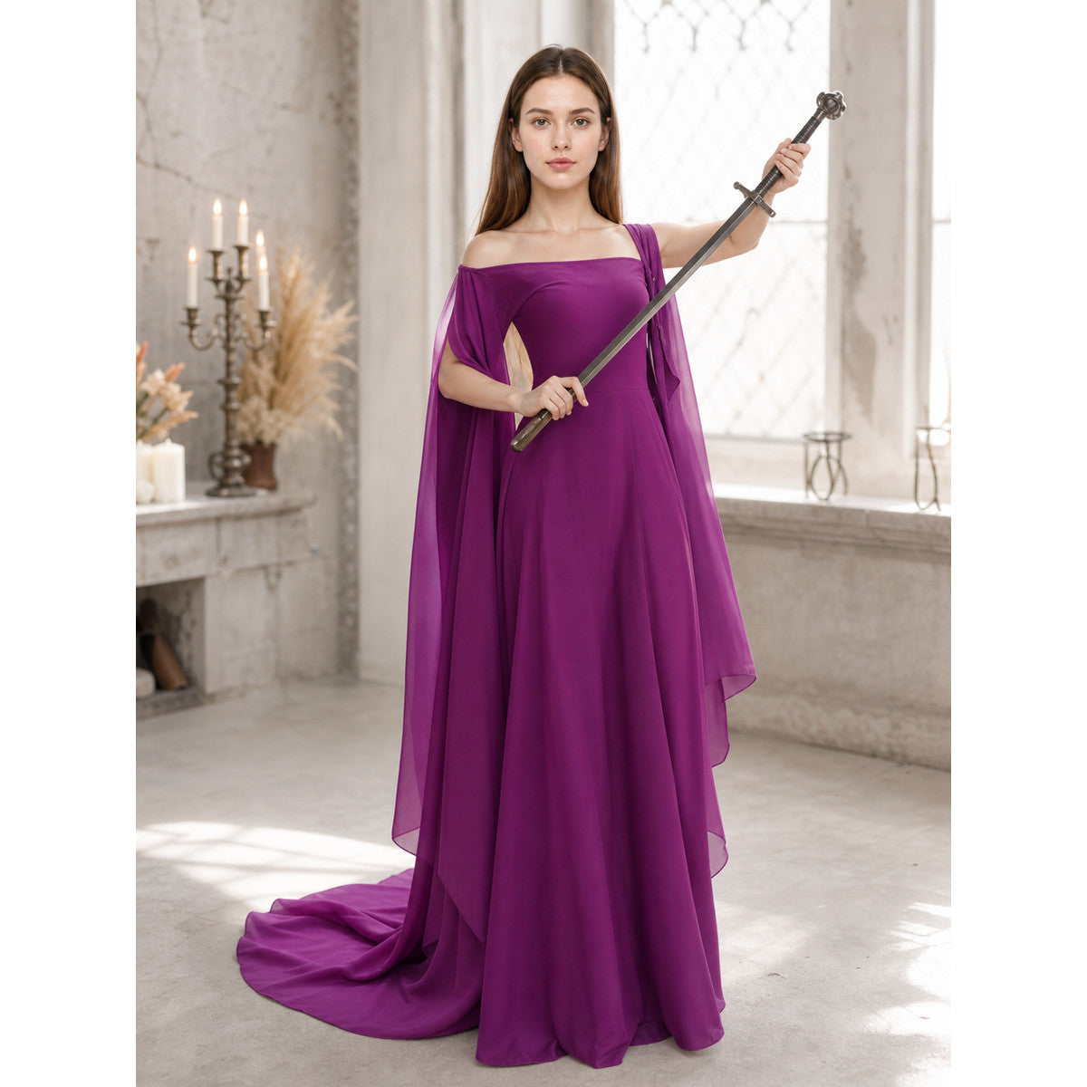 Purple Fantasy Dress with Long Sleeves