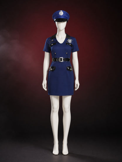 Women's Police Costume Dress Set With Hat And Belt, Short Sleeve Halloween main product view