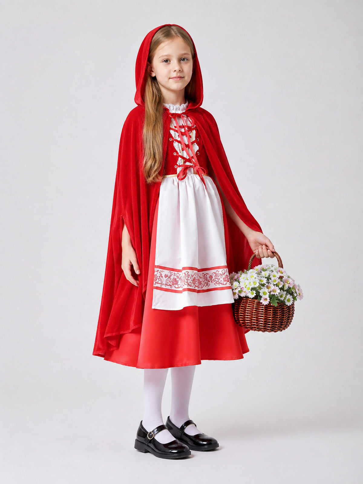 Children's Little Red Riding Hood Costume: Dress and Cape side view