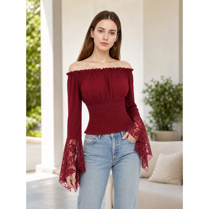 Off-the-Shoulder Blouse with Lace Cuffs