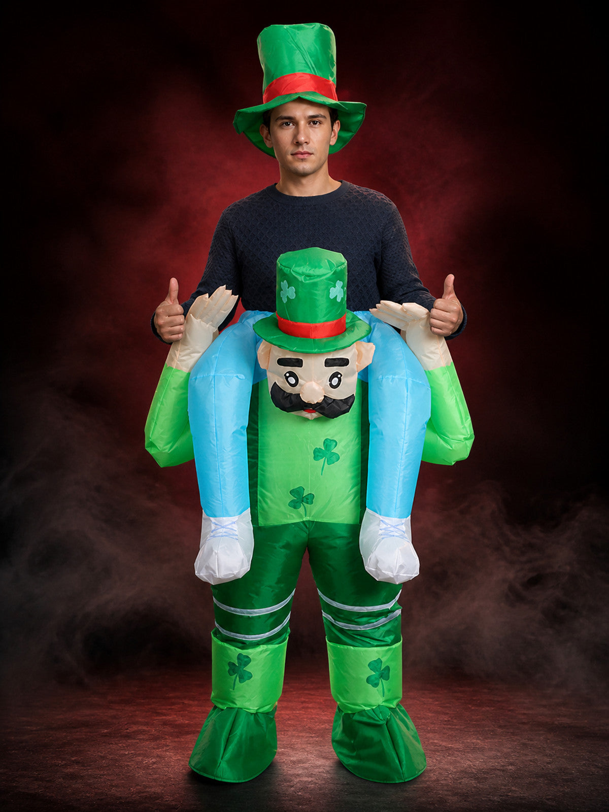 Leprechaun Inflatable Costume, Full Body Blow Up Outfit with Hat and Shamrock main product view