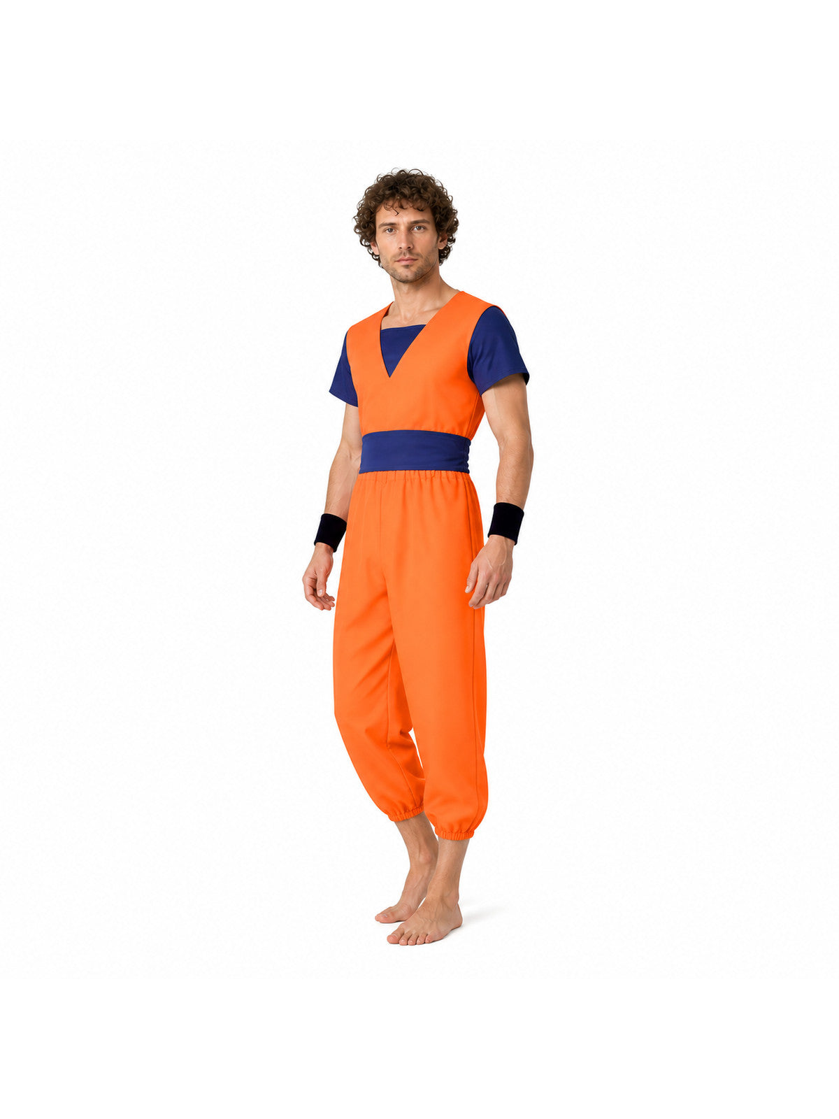 Orange and Blue Short-Sleeve Cosplay Jumpsuit Costumes detail