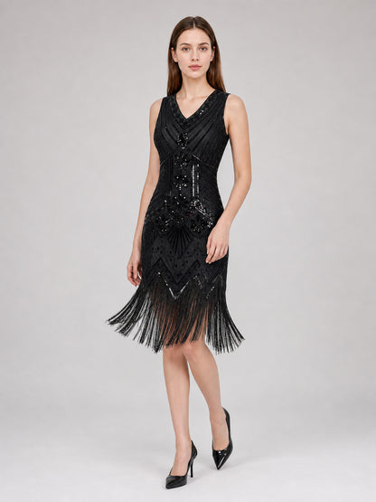 Black Art Deco flapper dress with fringe Costume Dresses detail