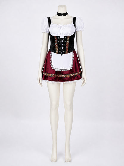 German Oktoberfest Costume with Apron and Lace-Up Front