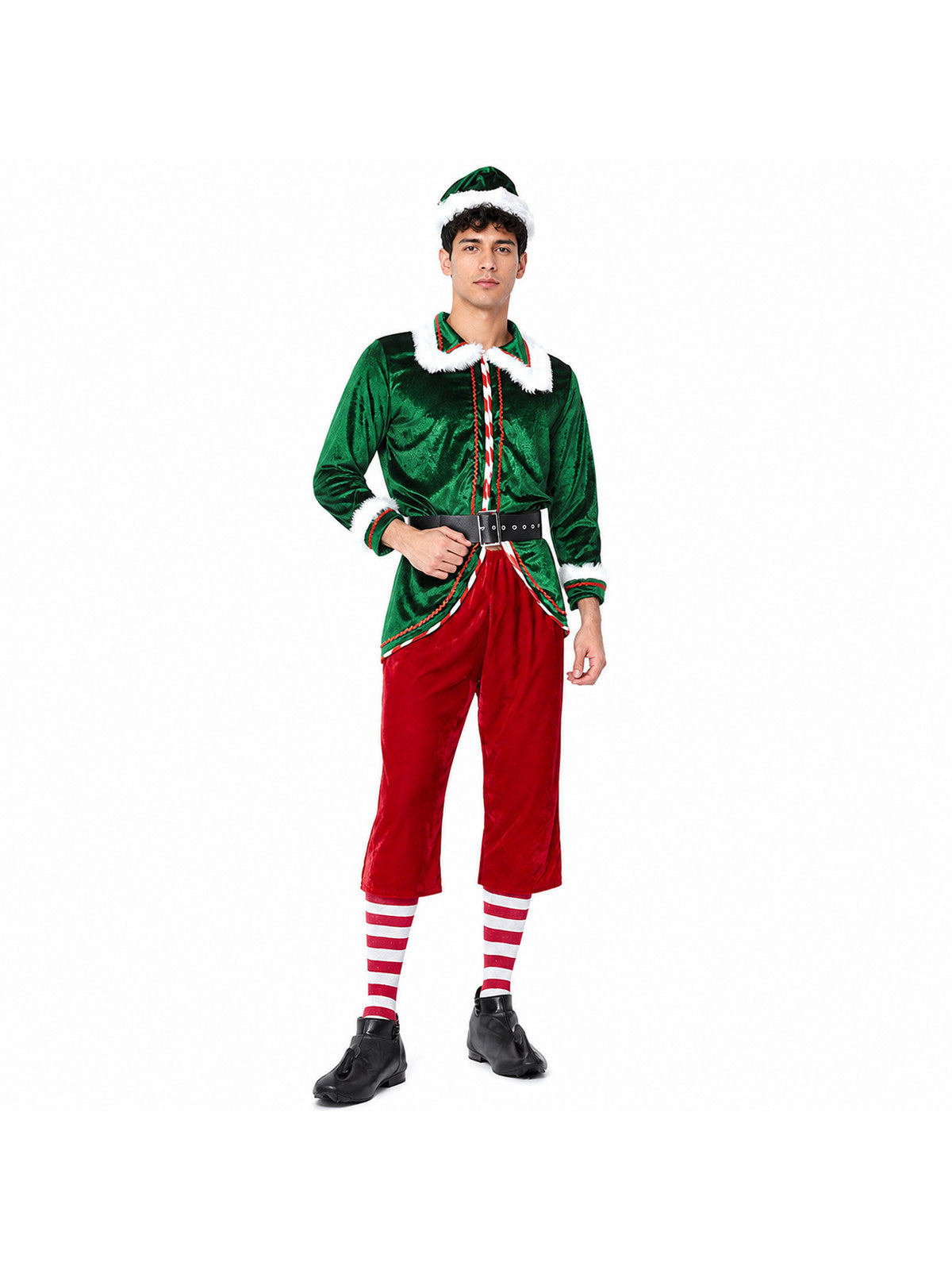 Christmas Elf Costume with White Fur Trim
