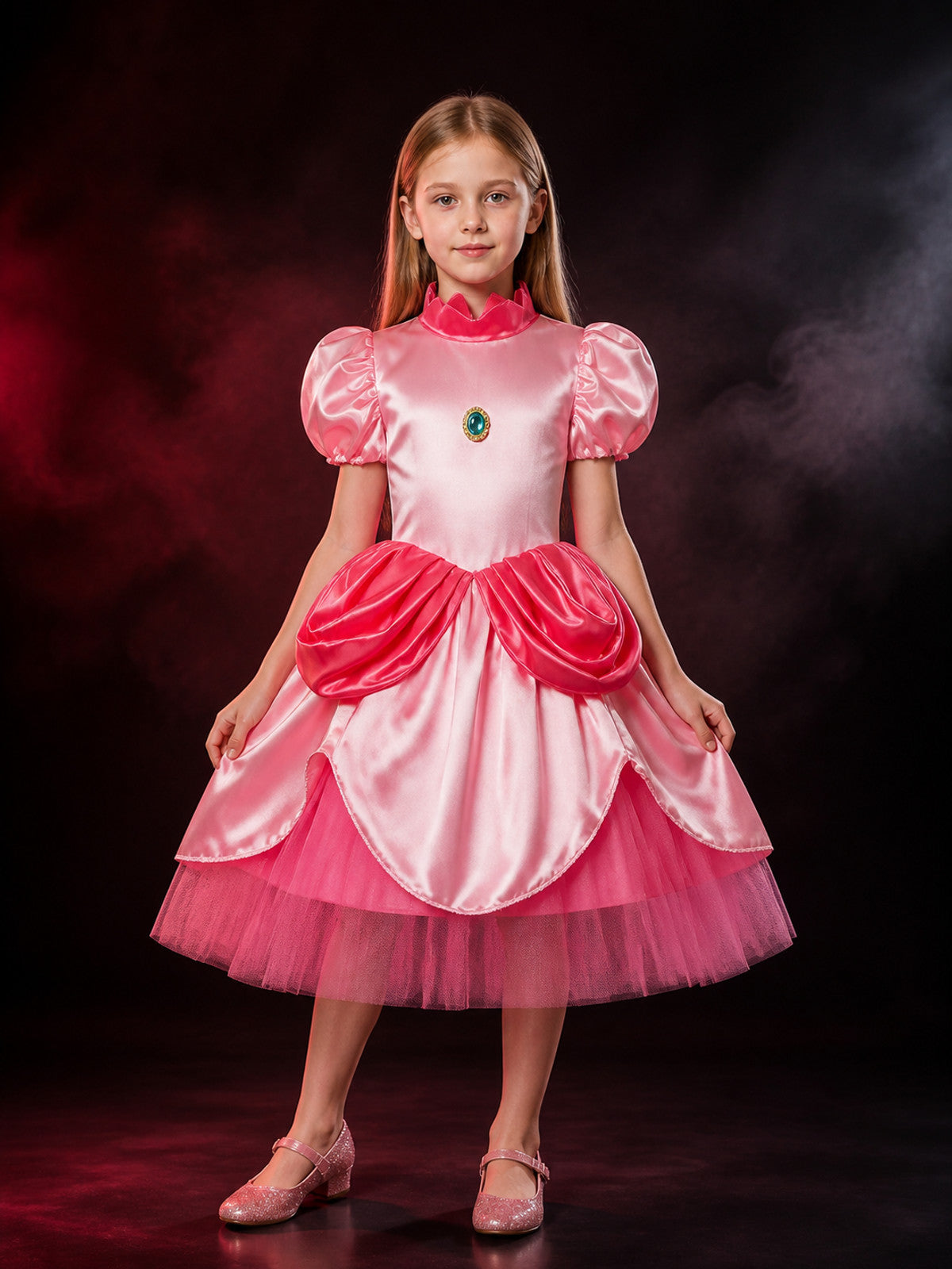 Kids Princess Costume Dress, Puff Sleeve High Collar Layered Skirt Halloween main product view