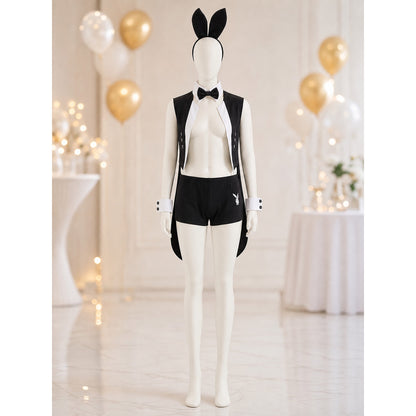 Black-and-White Rabbit Costume with Ears and Bow Tie