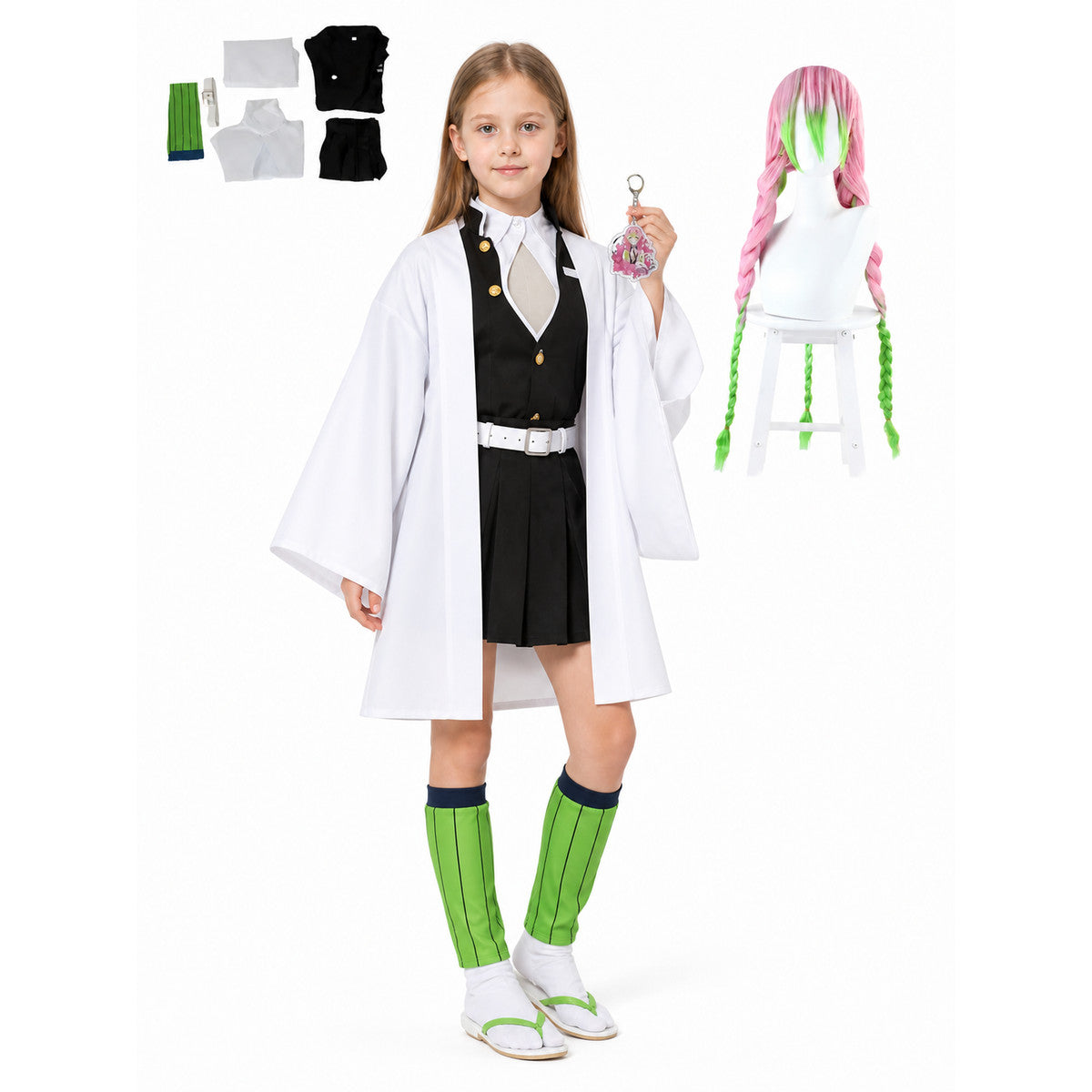 Mitsuri cosplay costume with wig and accessories Costume Wigs detail