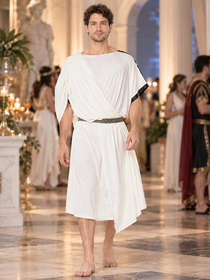 White tunic-style costume with belt and meander