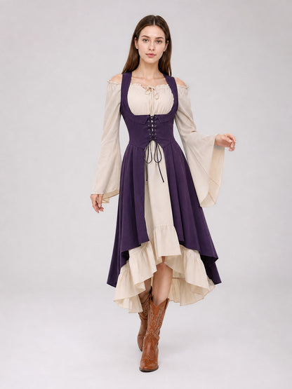 Purple Retro-Style Lace-Up Pinafore Dress