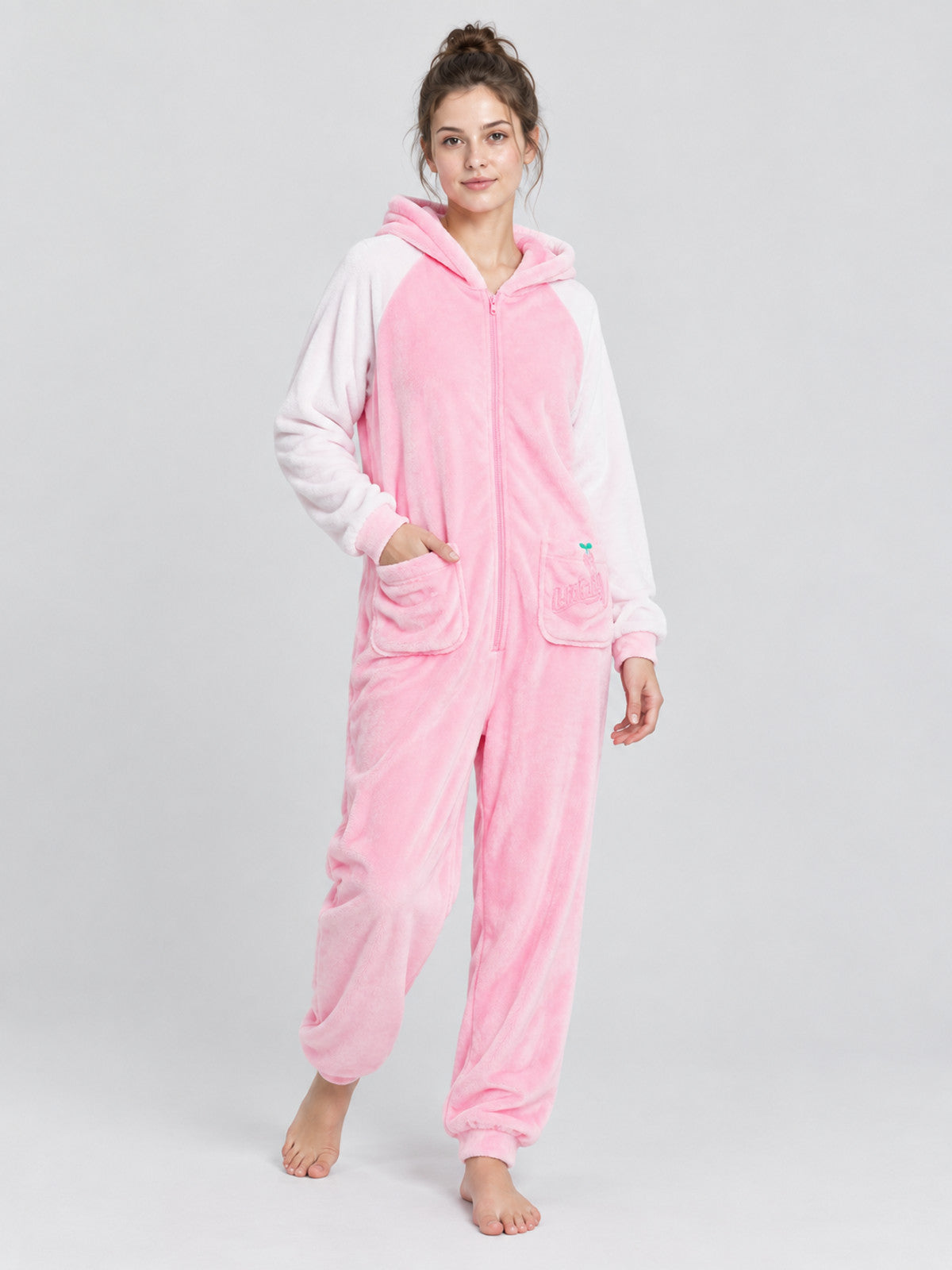 Hooded Pajama Jumpsuit with Cartoon Print