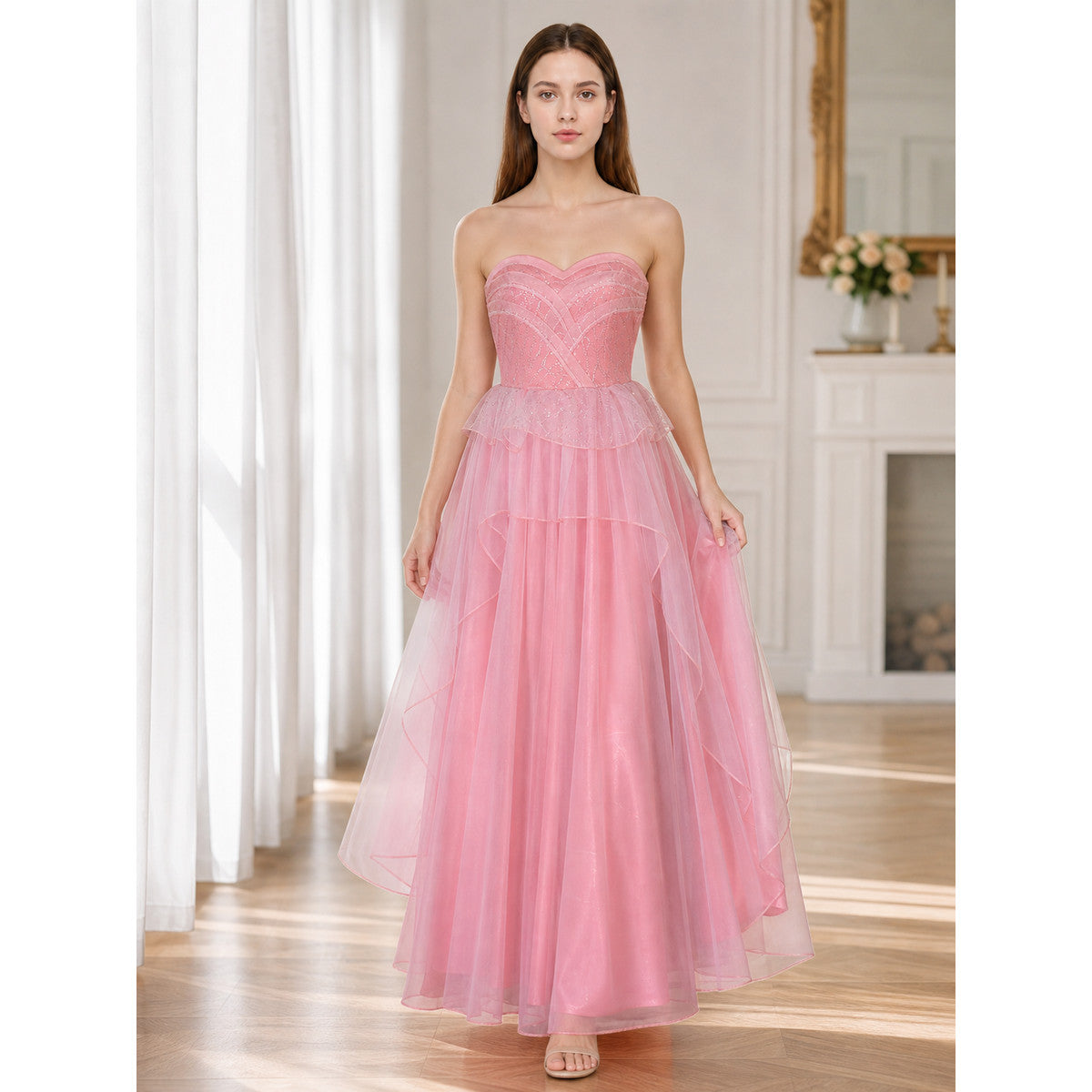 Pink Glinda Cosplay Dress with a Full Skirt lifestyle view