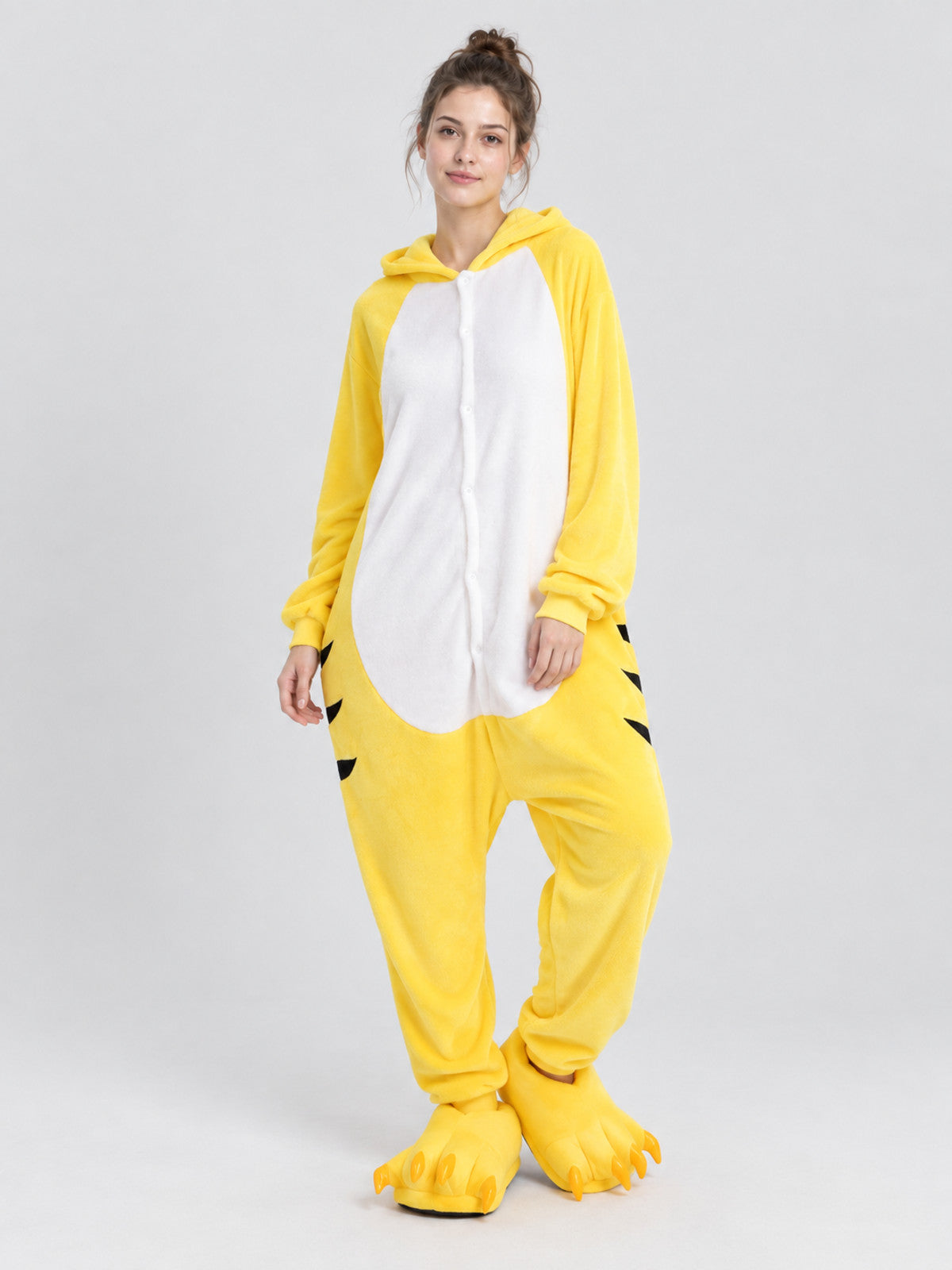 Yellow Plush Pajama Jumpsuit with Hood and Socks