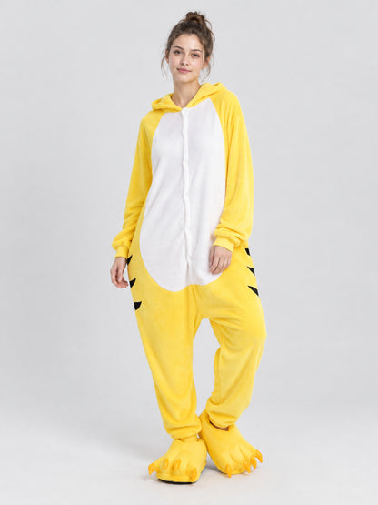 Yellow Plush Pajama Jumpsuit with Hood and Socks
