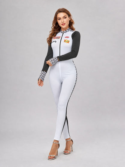 Racing Jumpsuit with Collar and Zipper