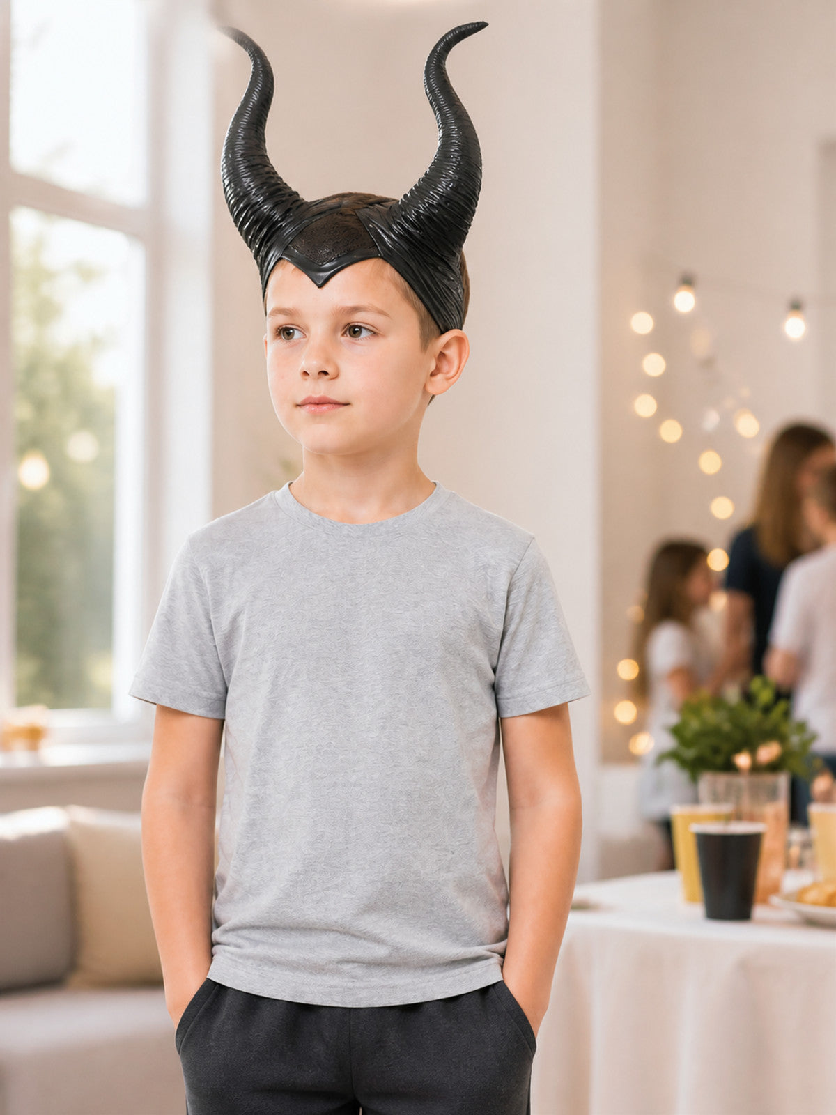 Carnival Headpiece with Black Horns for Cosplay