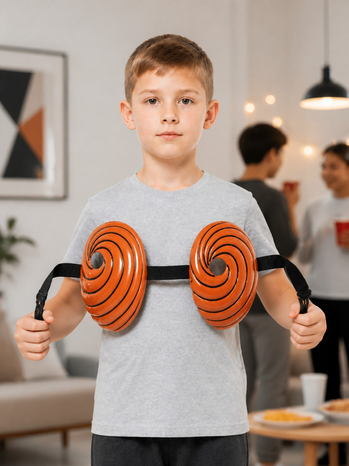Orange Spiral Cosplay Mask with Straps lifestyle view
