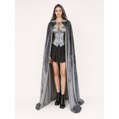 Gray Hooded Long Costume Cape lifestyle