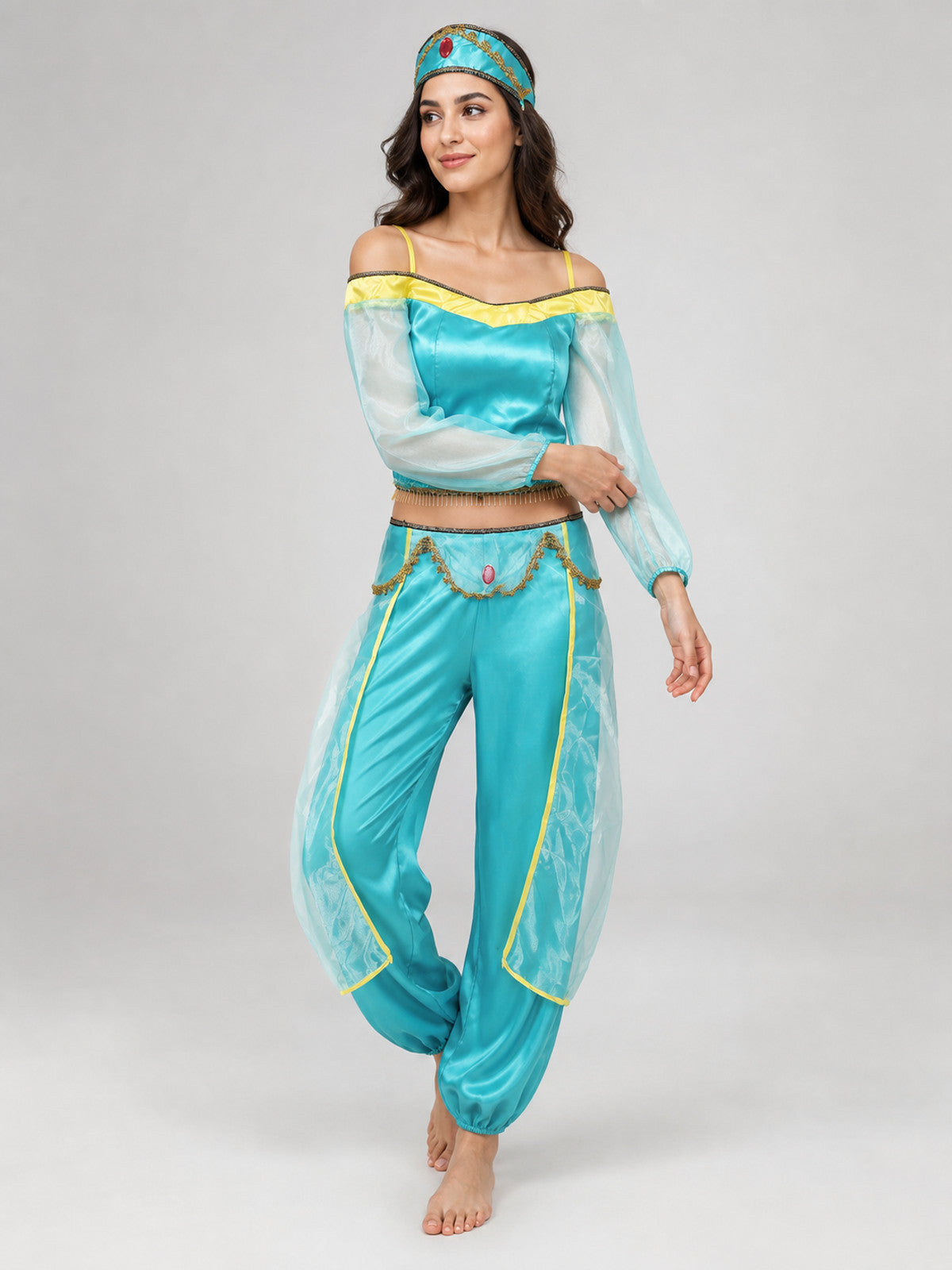 Turquoise Aladdin cosplay costume with headwear