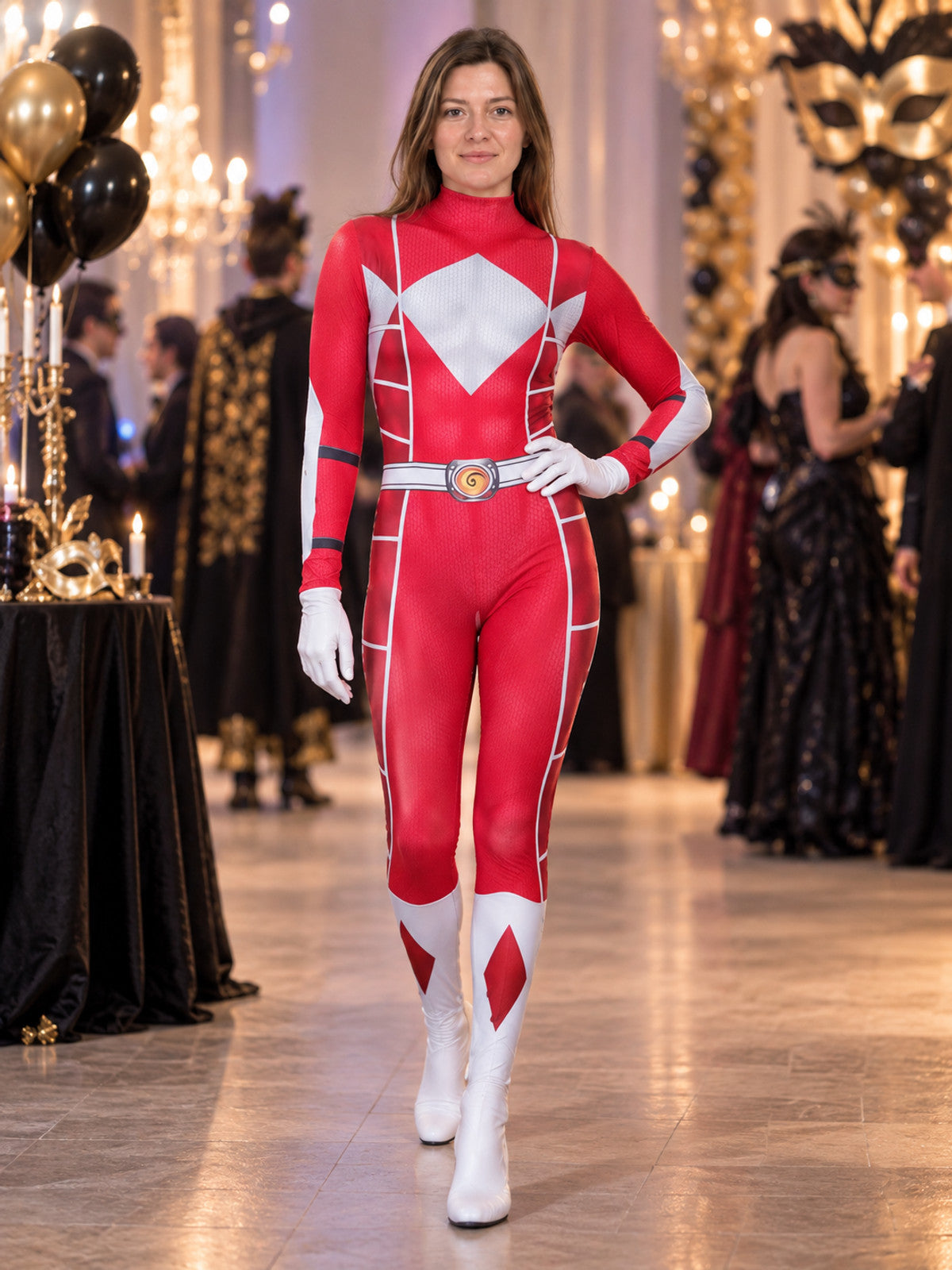Red Cosplay Costume with White Diamond and Belt