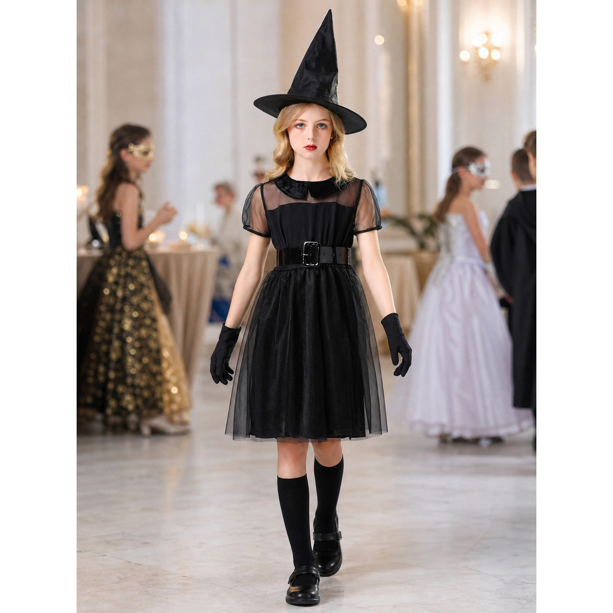 Witch Costume: Black Dress with Mesh Skirt