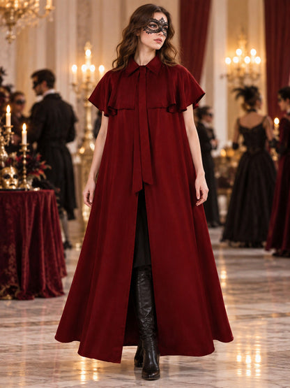 Burgundy Cape Cloak with Collar and Short Capelet