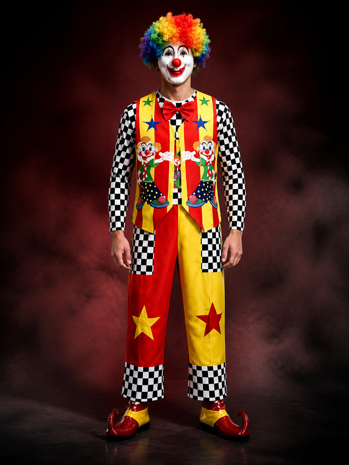 Clown Costume with Chessboard Print and Stars for Shows main product view
