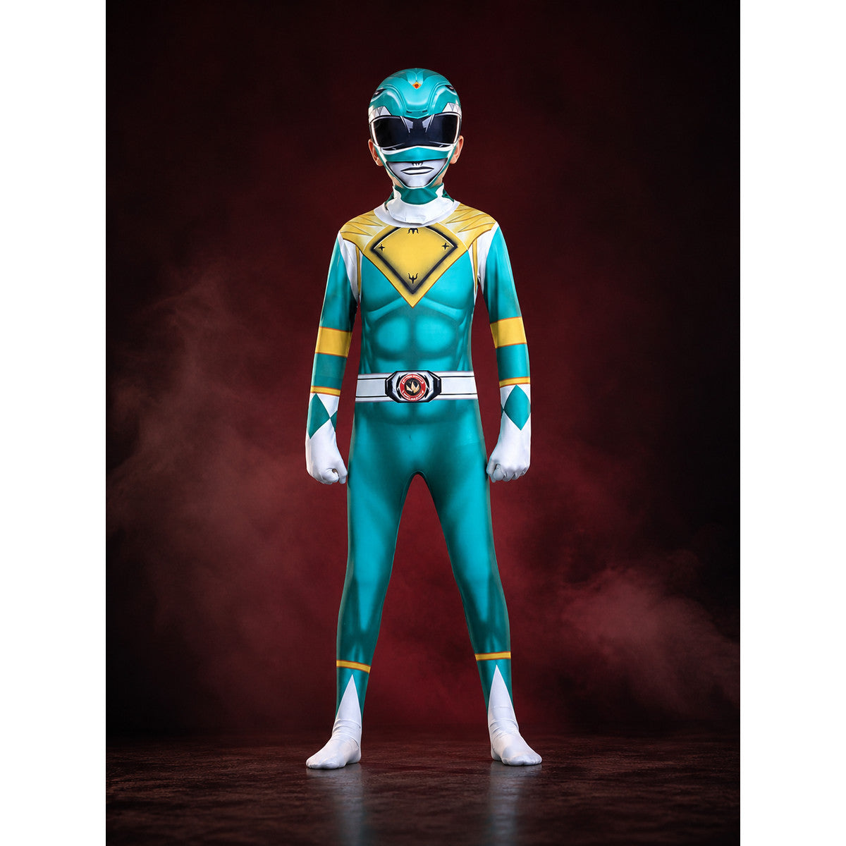 Dinosaur Ranger Teal Geometric Print Jumpsuit Cosplay Halloween Costume main product view