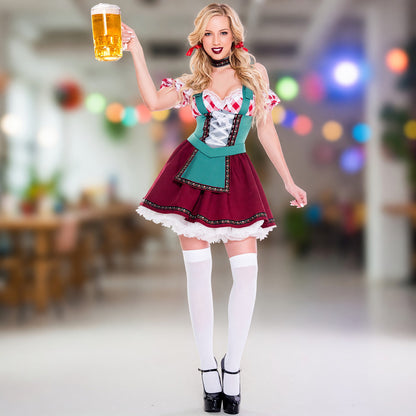 Ethnic maid costume with ruffles for Halloween S-XL lifestyle view