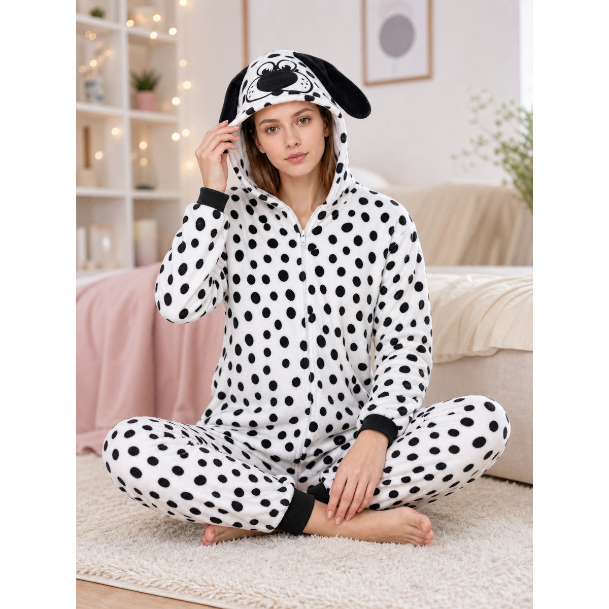 Dalmatian Kigurumi with Hood, One-Piece Costume lifestyle view