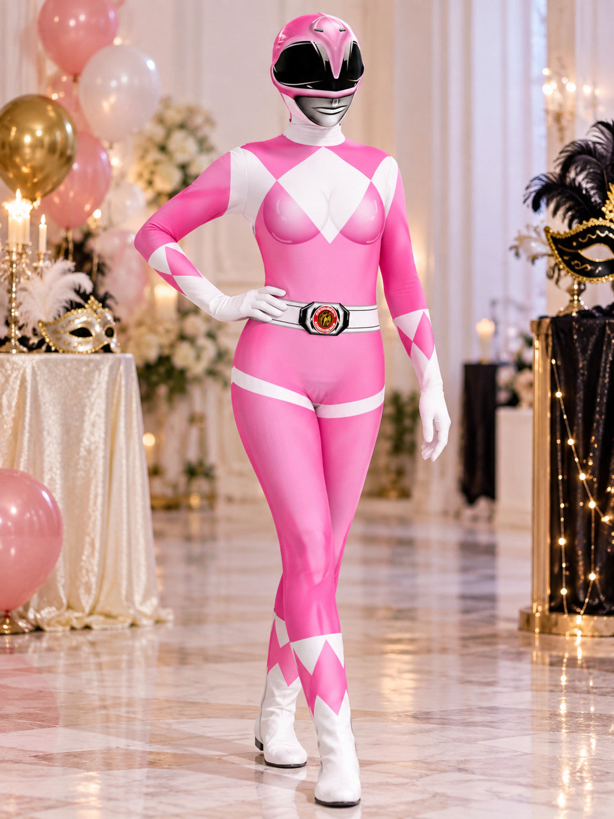 Pink Jumpsuit with White Diamonds Cosplay Costume