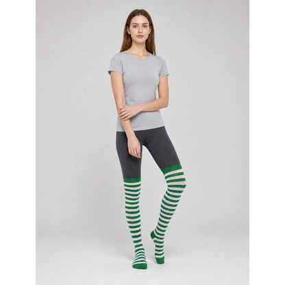 Green and White Striped Knee-High Socks, Pair