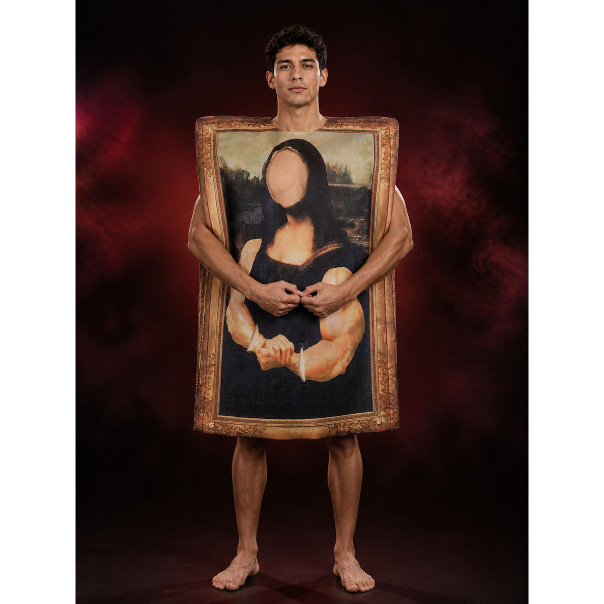 Mona Lisa Muscle Bodysuit Costume, Funny Printed Adult Cosplay Outfit main product view