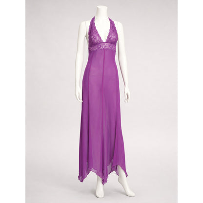 Purple Long Dress with Spaghetti Straps and Lace lifestyle
