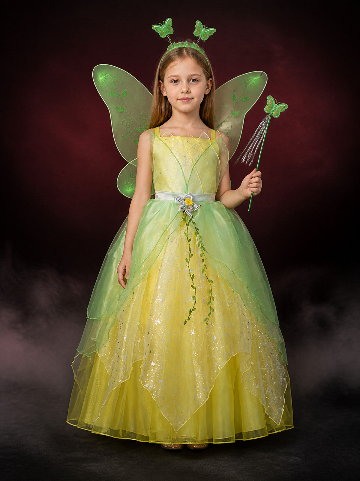 Girls Fairy Princess Costume Set with Wings, Wand, and Headpiece main product view