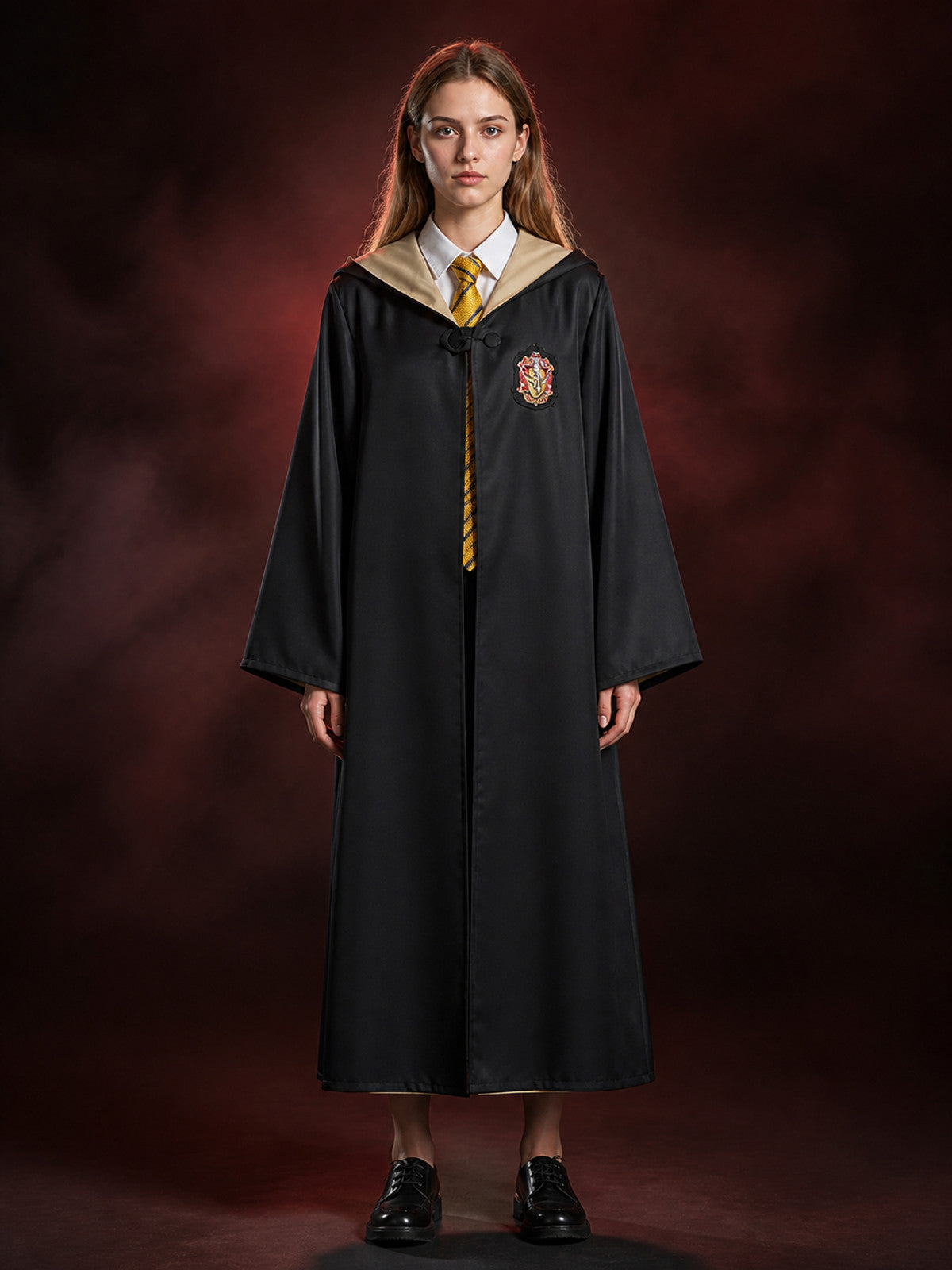 Kids Wizard Hooded Robe Costume Set with Yellow and Dark Blue Striped Tie and main product view