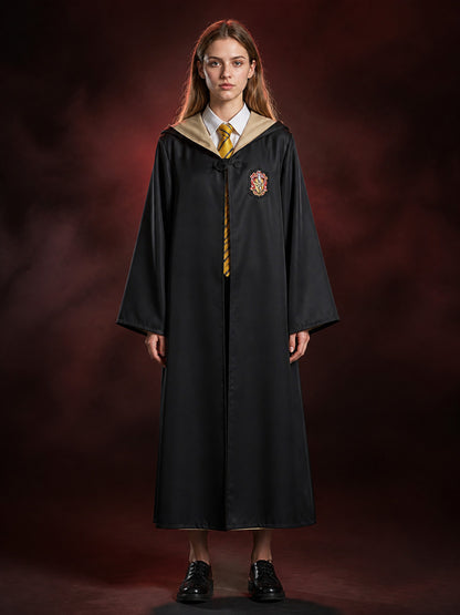 Kids Wizard Hooded Robe Costume Set with Yellow and Dark Blue Striped Tie and main product view