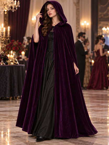 Dark Purple Velvet Hooded Cape