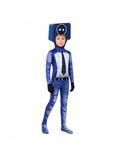 TV Man Cosplay Jumpsuit with Headpiece Costume Headwear detail