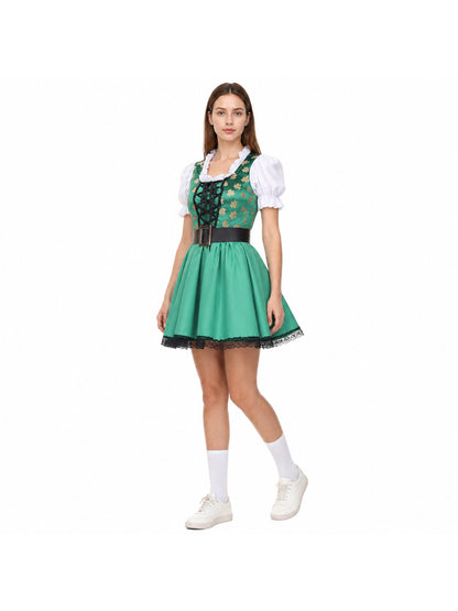 Green Short Dress with Lace and Lacing Costume Dresses detail