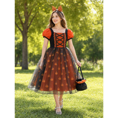 Girls' Pumpkin Halloween Dress lifestyle