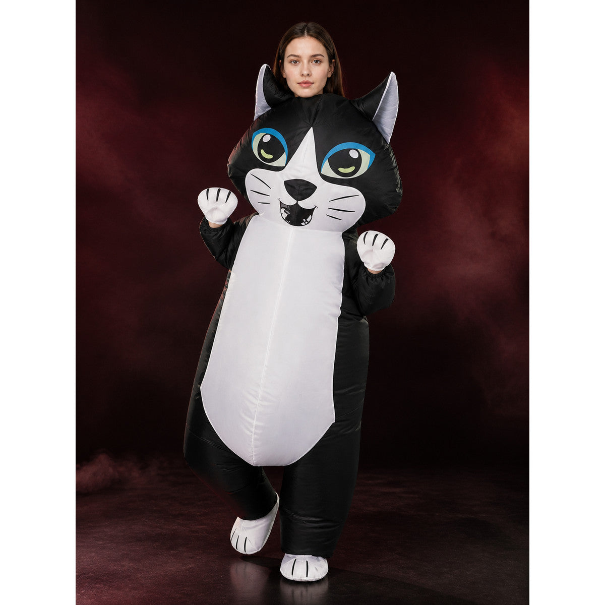 Inflatable Cat Halloween Costume, Funny Black and White Stage Performance Outfit main product view