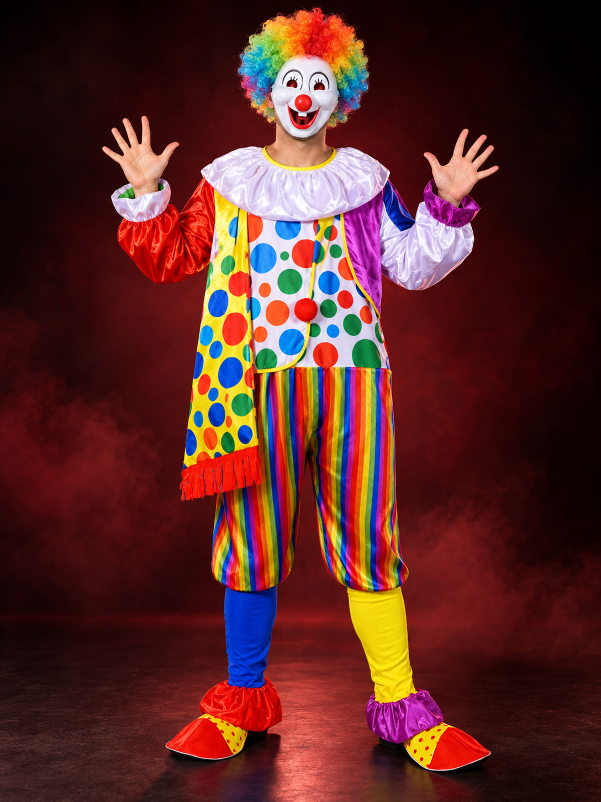 Clown Costume Jumpsuit with Wig and Mask, Multicolor