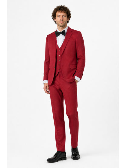 Red costume with a bow tie and white jabot for cosplay