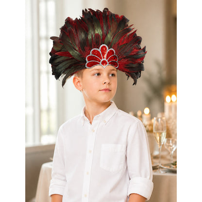 Carnival Headpiece with Red and Black Feathers lifestyle view