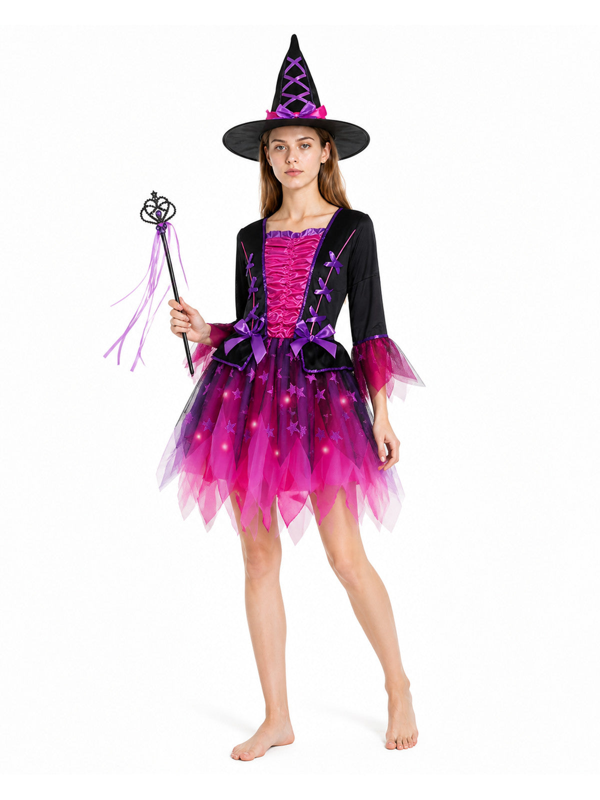 Light-Up Witch Costume with Dress, Hat, and Wand